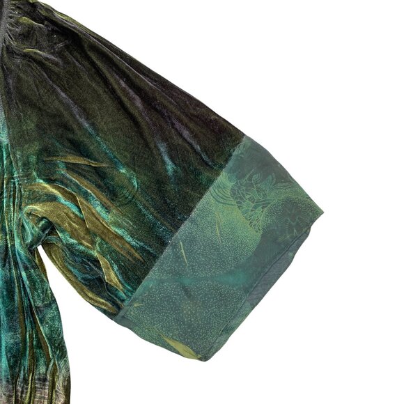 Velvet Embroidered Mesh Babydoll Top Green Artsy Whimsigoth Dark Fairy Grunge-1X - Picture 4 of 16